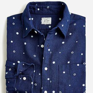 J. Crew Mens Long‎ Sleeve Navy Blue Dot Chambray Shirt Polkadot Classic
